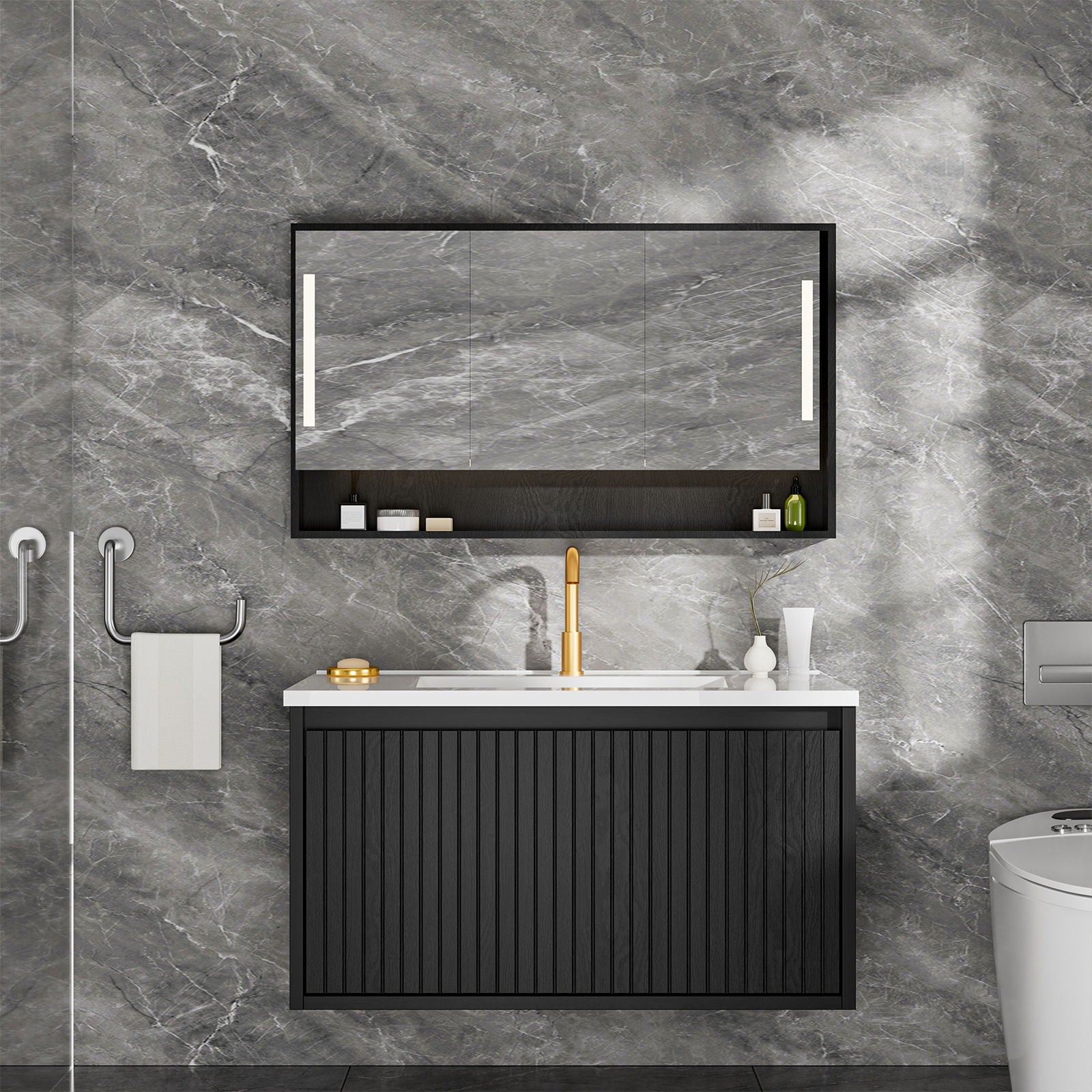 Wall Mounted Floating Bathroom Vanity With Sink and Drawers