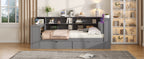 Wood Full Size Platform Bed with Storage Shelves and Charging Station