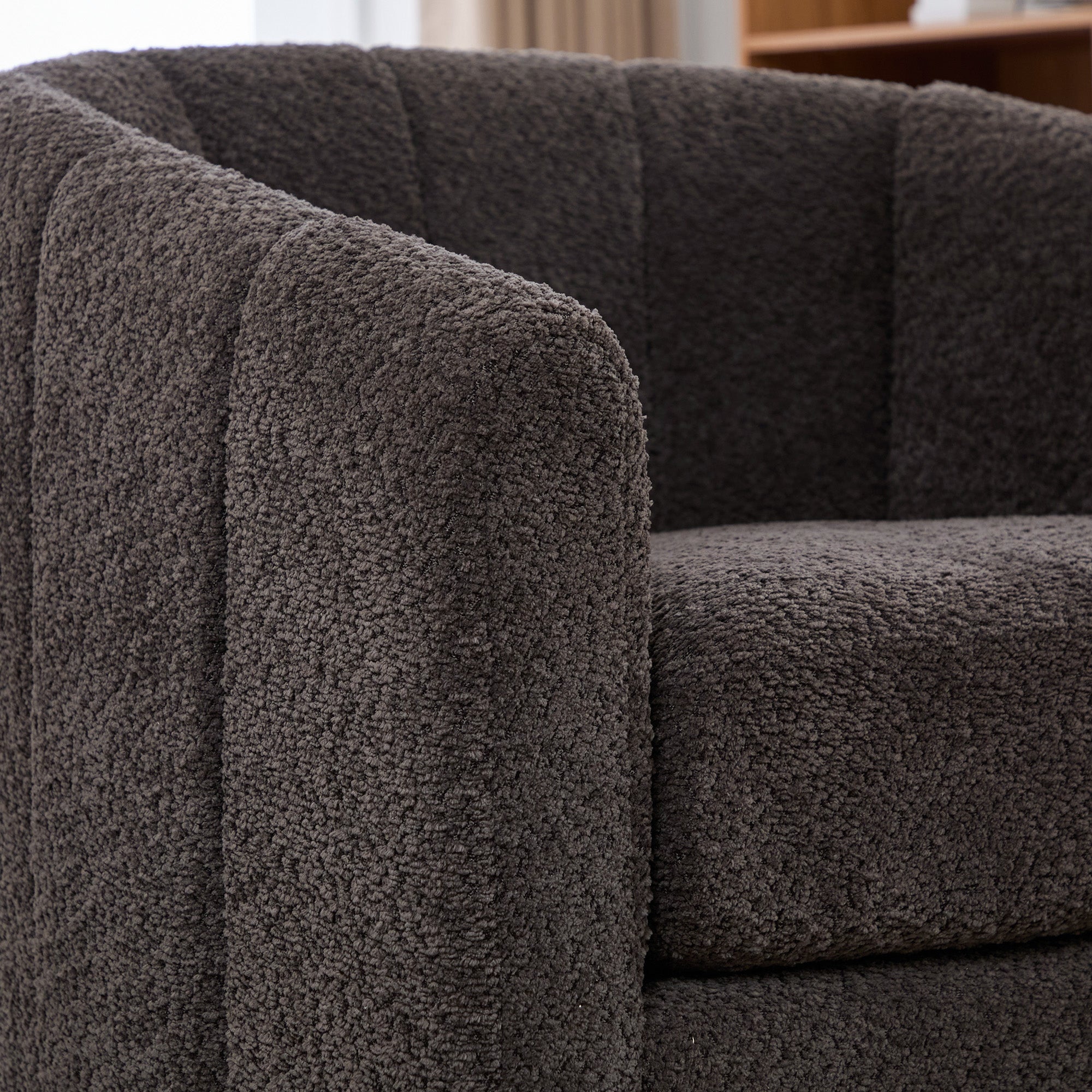 31.89" Wide Modern Chenille Cushioned Metal Base 360° Swivel Chair