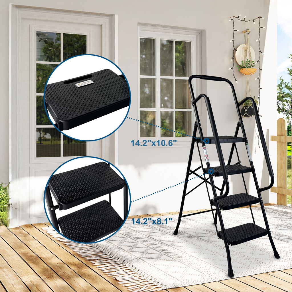 4 Step Ladder, Folding Step Stool with Wide Anti-Slip Pedal