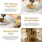 59" Round Sintered Stone Dining Table Set with Lazy Susan