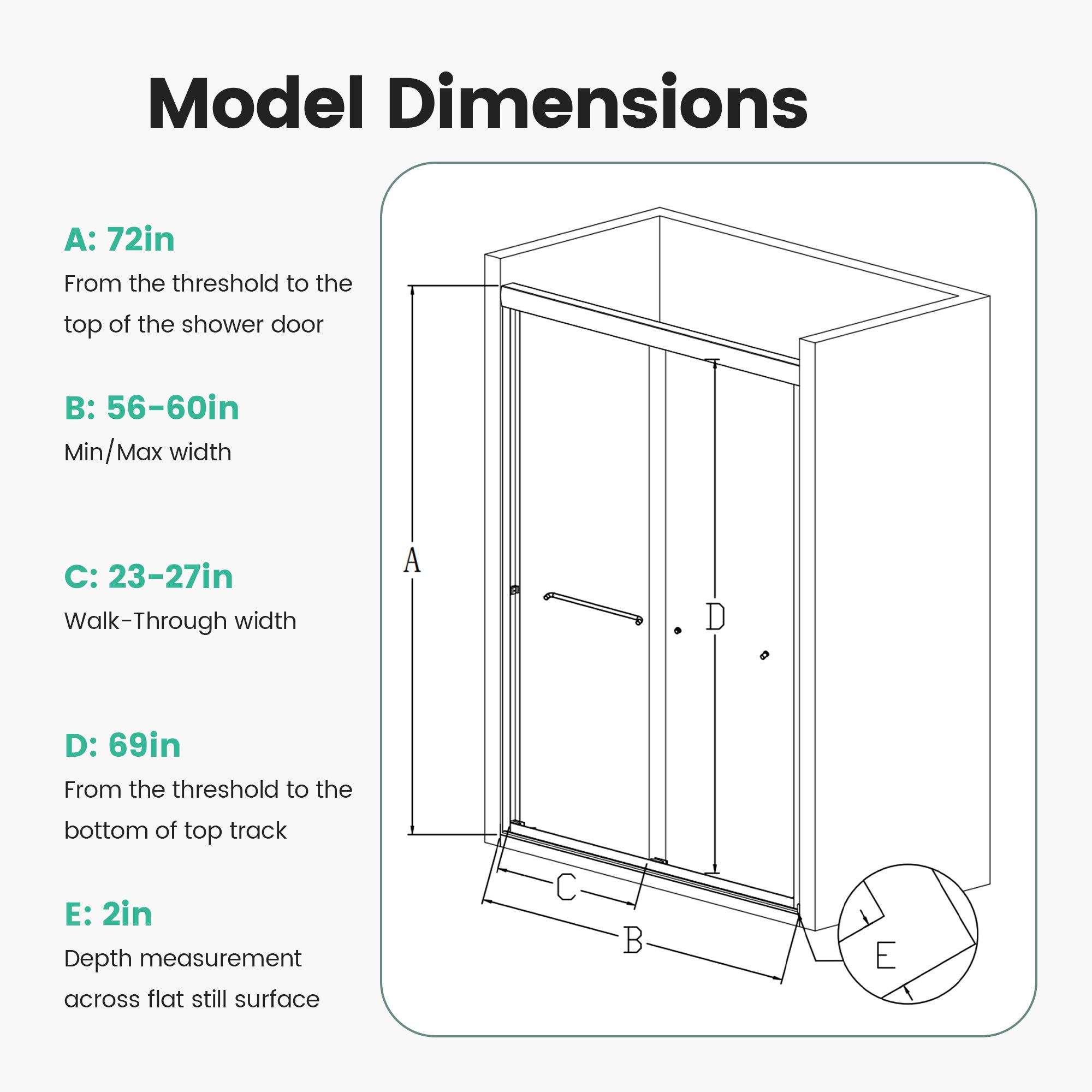 56"-60"W*72" H Semi-Frameless Double Sliding Shower Door