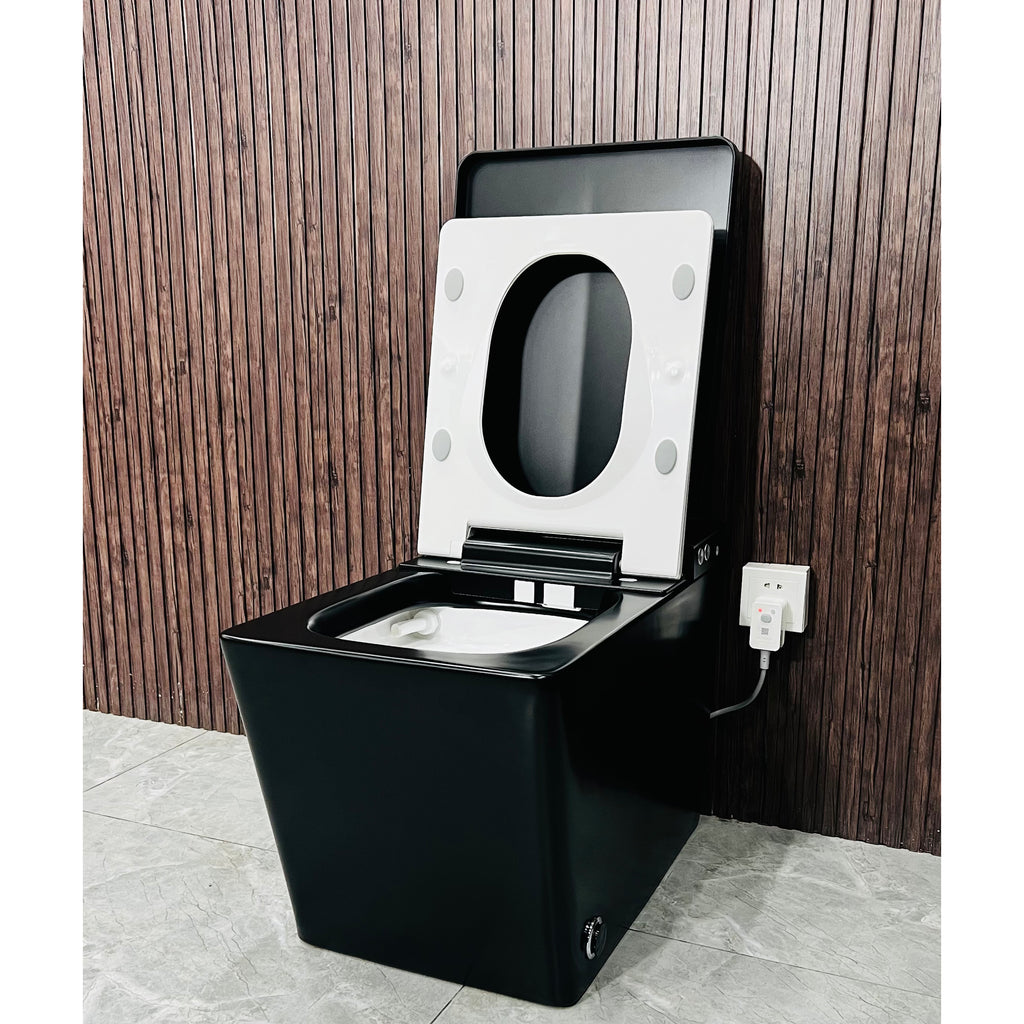 Black Square Smart Toilet with Built-in Tank for Bathroom