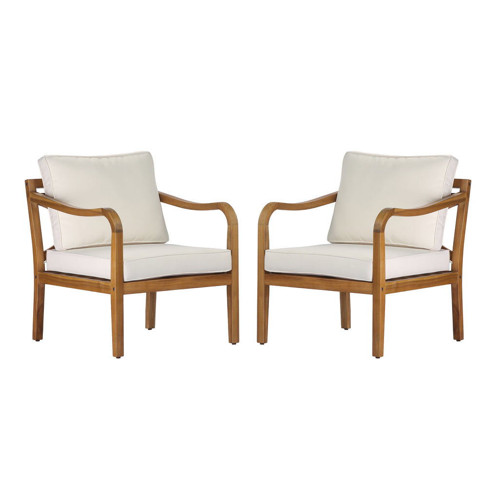 Acacia Wood Patio Furniture Club Chair Set (Teak Finish & Beige Cushion)