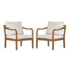 Acacia Wood Patio Furniture Club Chair Set (Teak Finish & Beige Cushion)