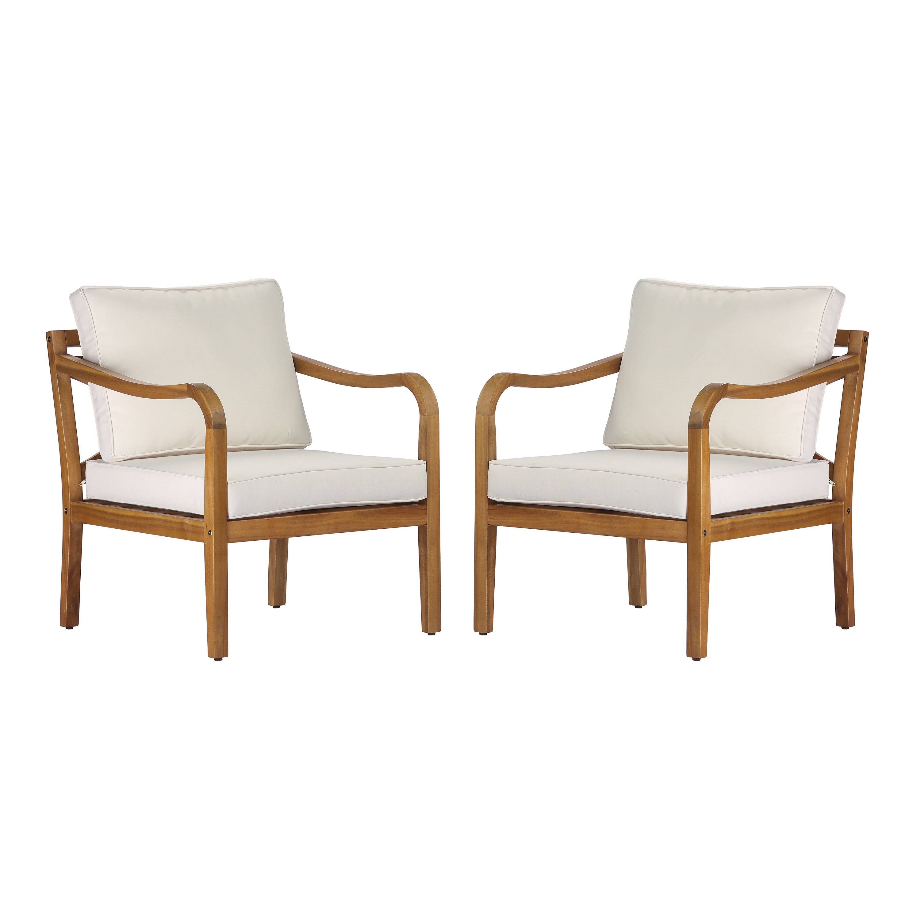 Acacia Wood Patio Furniture Club Chair Set (Teak Finish & Beige Cushion)