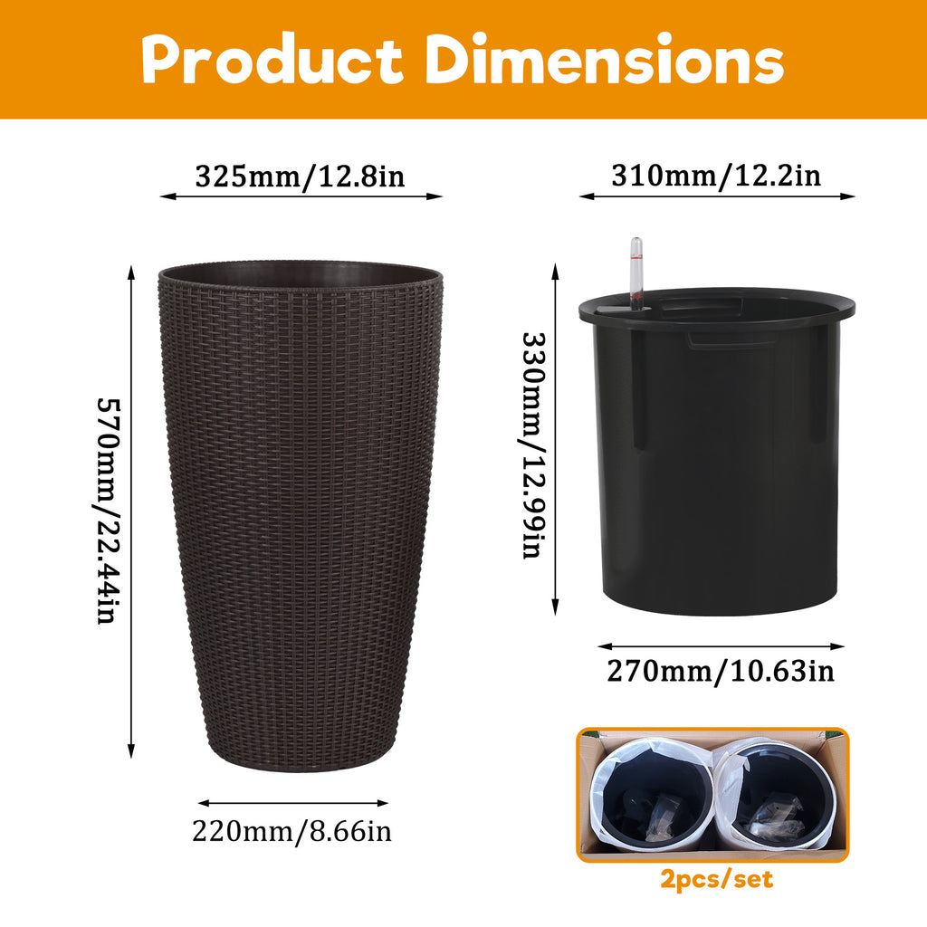 Set of 2 Faux Rattan Tall Planters