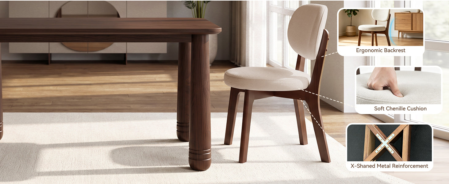 63" Solid Wood Dining Table Set with 4 Upholstered Chairs