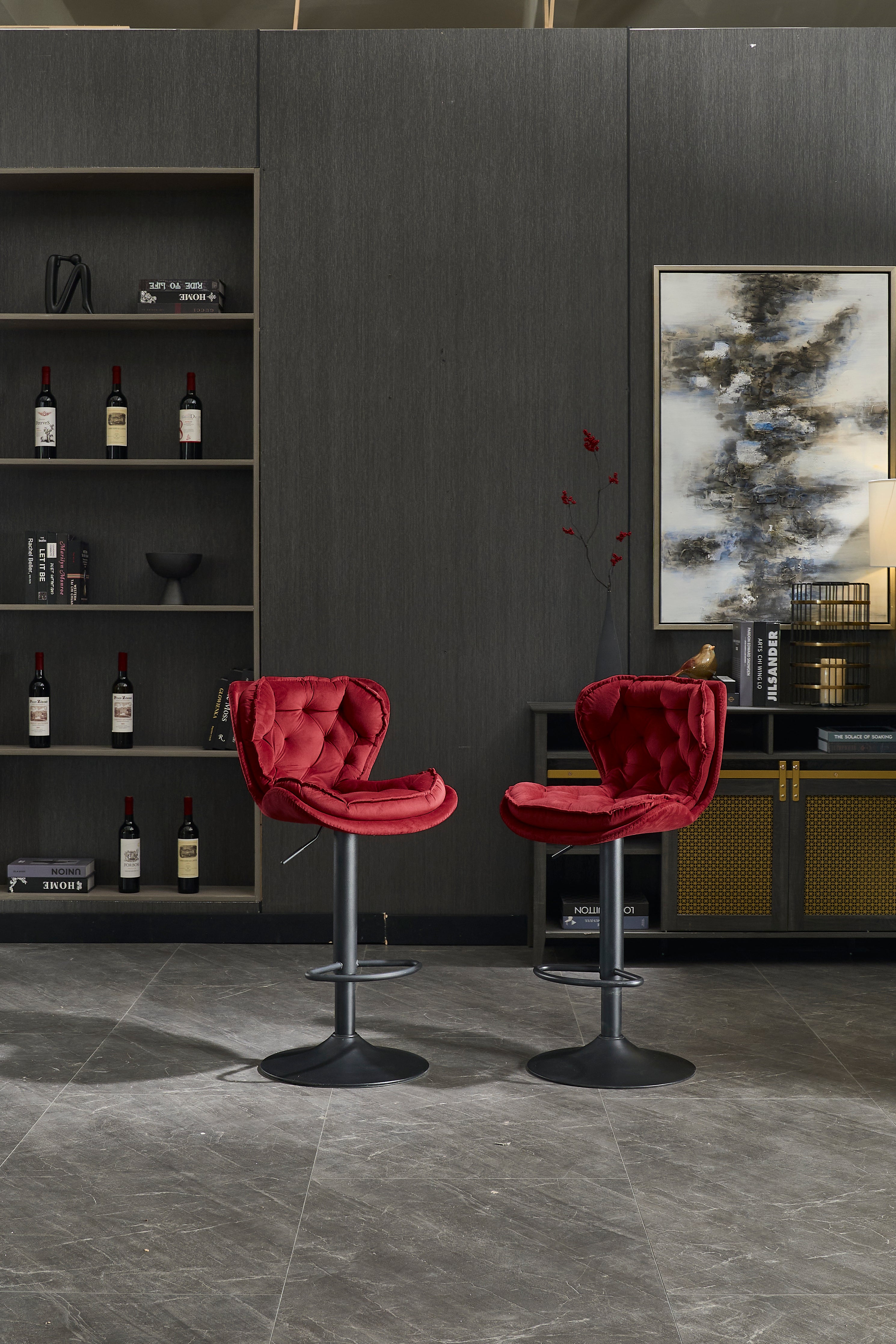 Set of 2 Bar Stools with Powder Footrest