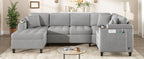 Modern U-Shaped Sectional Sofa with Cup Holders and USB Ports