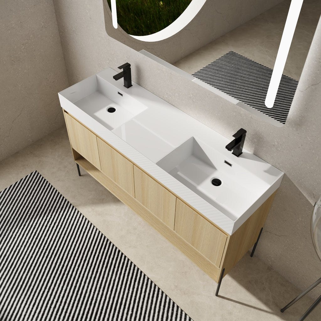60" Bathroom Vanity Combo with Double Resin Sink