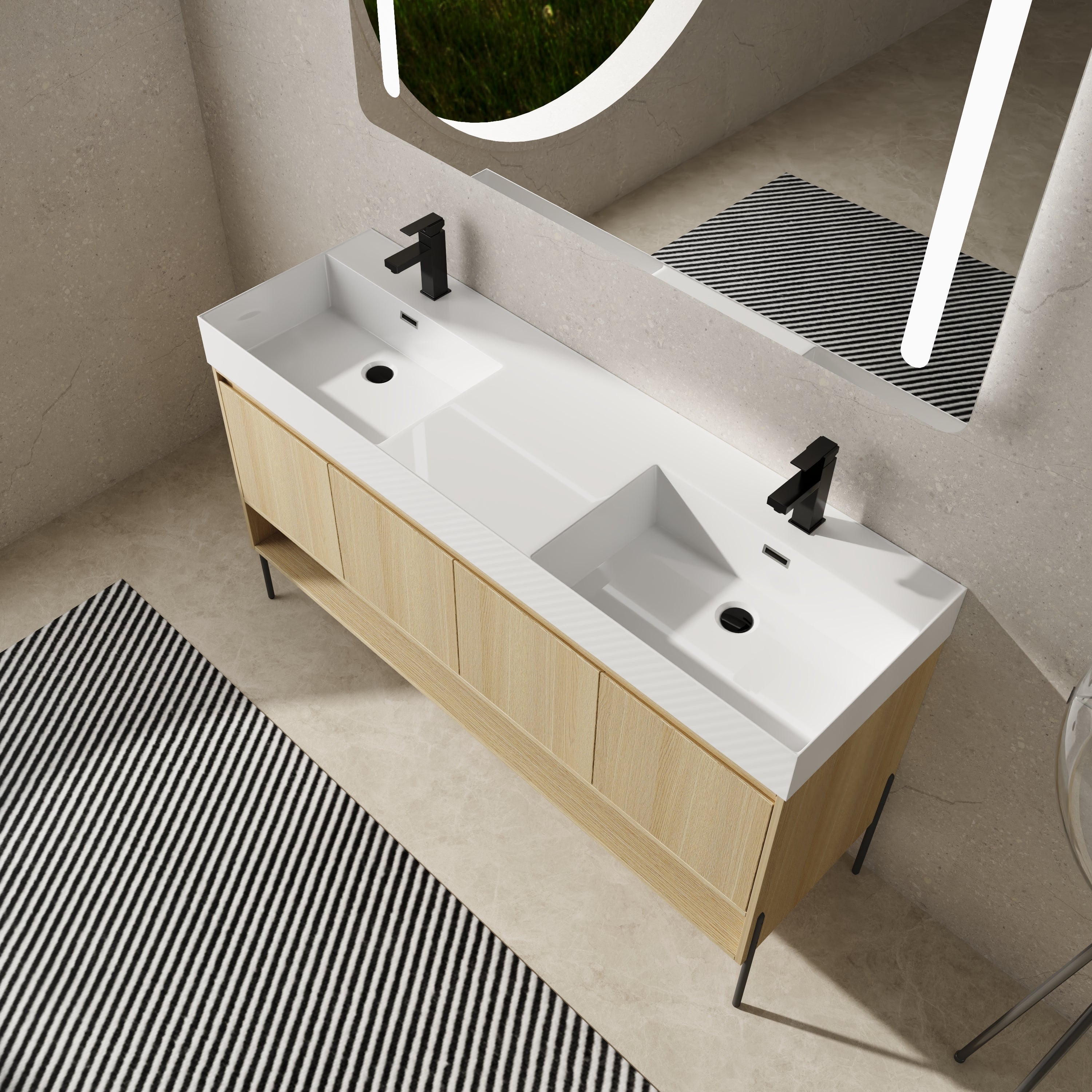 60" Bathroom Vanity Combo with Double Resin Sink