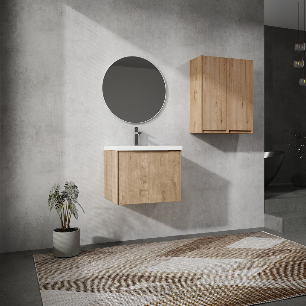 24" Wall-Mounted Bathroom Vanity With Sink and Side Cabinet