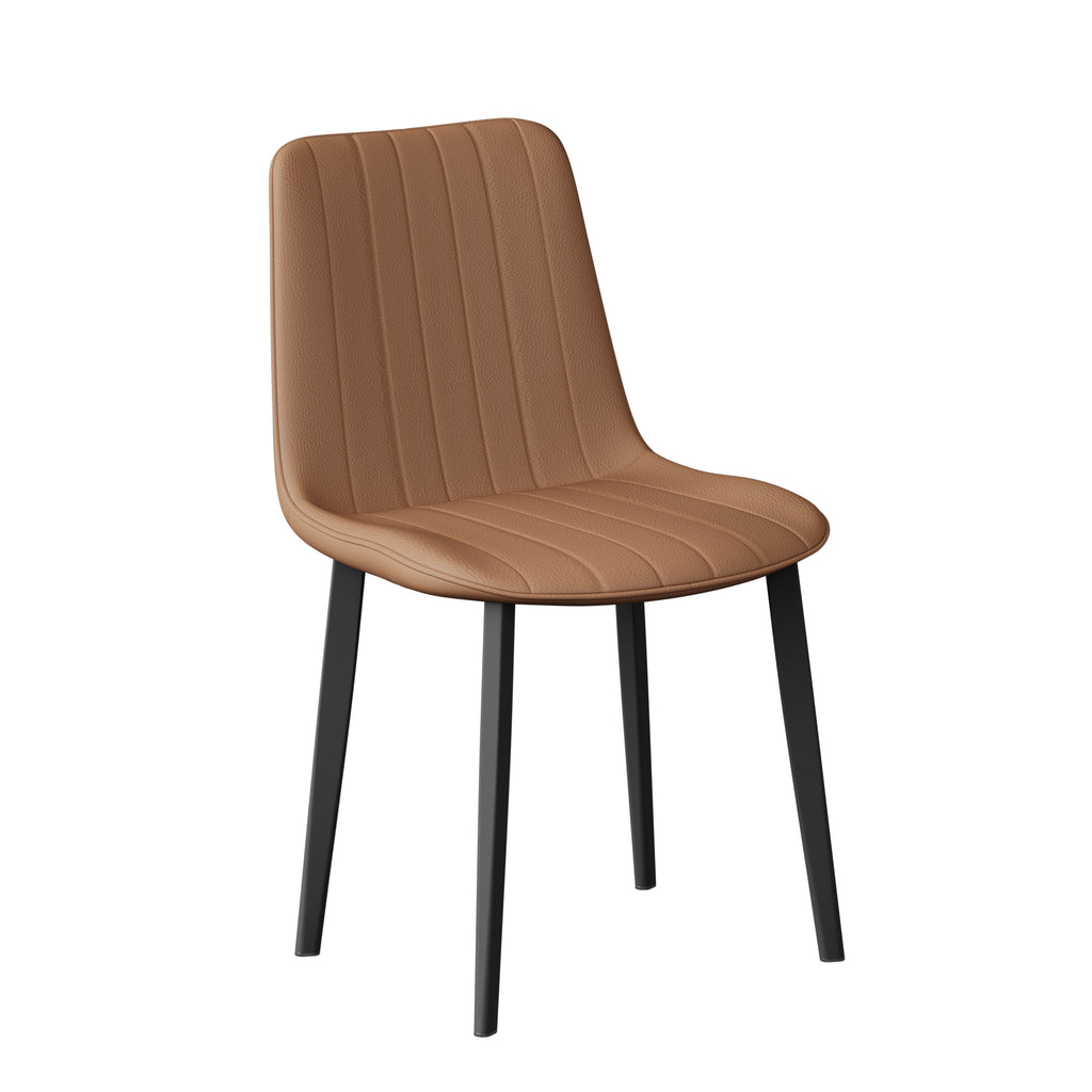 Brown PU Leather Dining Chair with Metal Legs