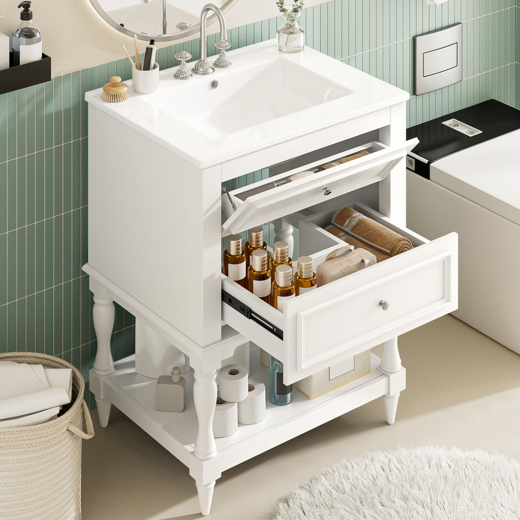 24-Inch Bathroom Vanity with Ceramic Sink and Storage Cabinet