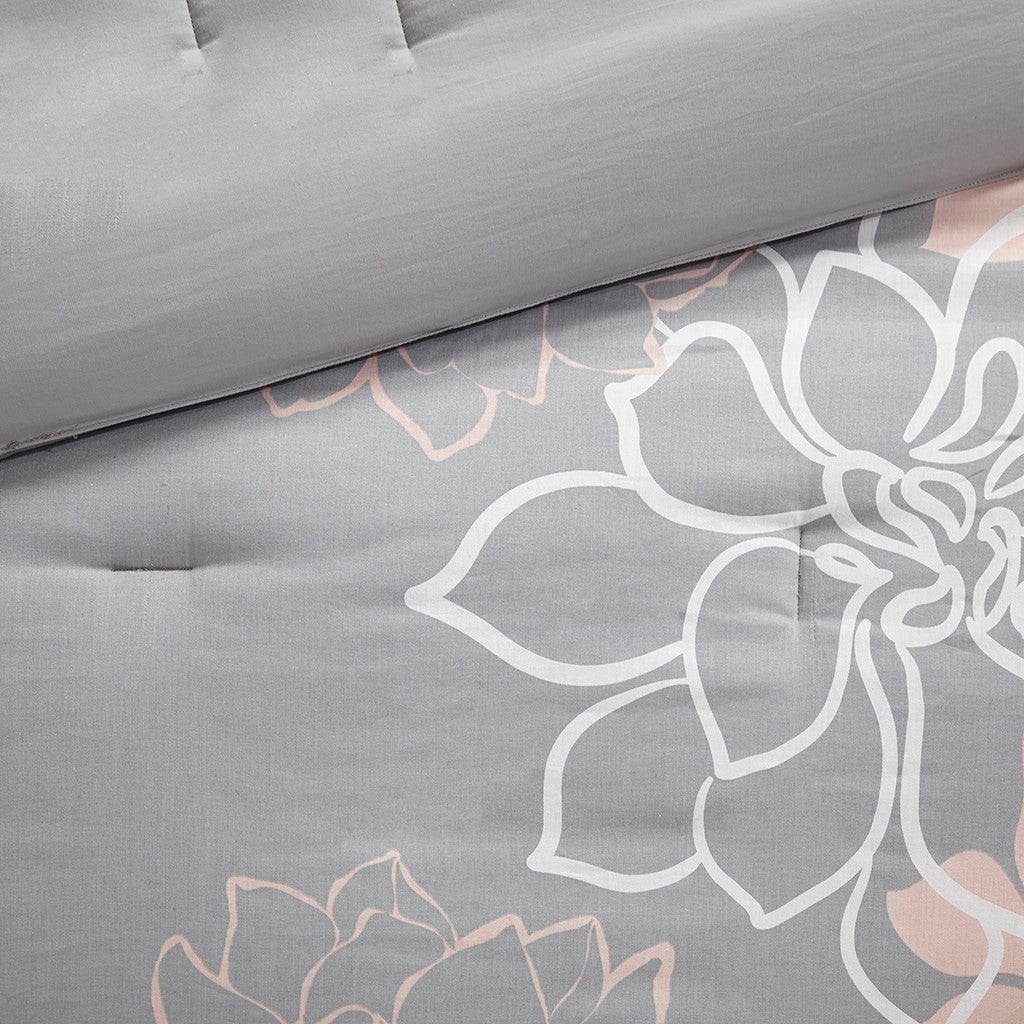 Printed Cotton Sateen Comforter Set - Grey/Peach King