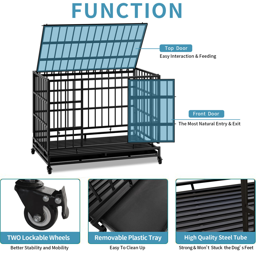 48 Inch Heavy Duty Indestructible Dog Crate with Wheels