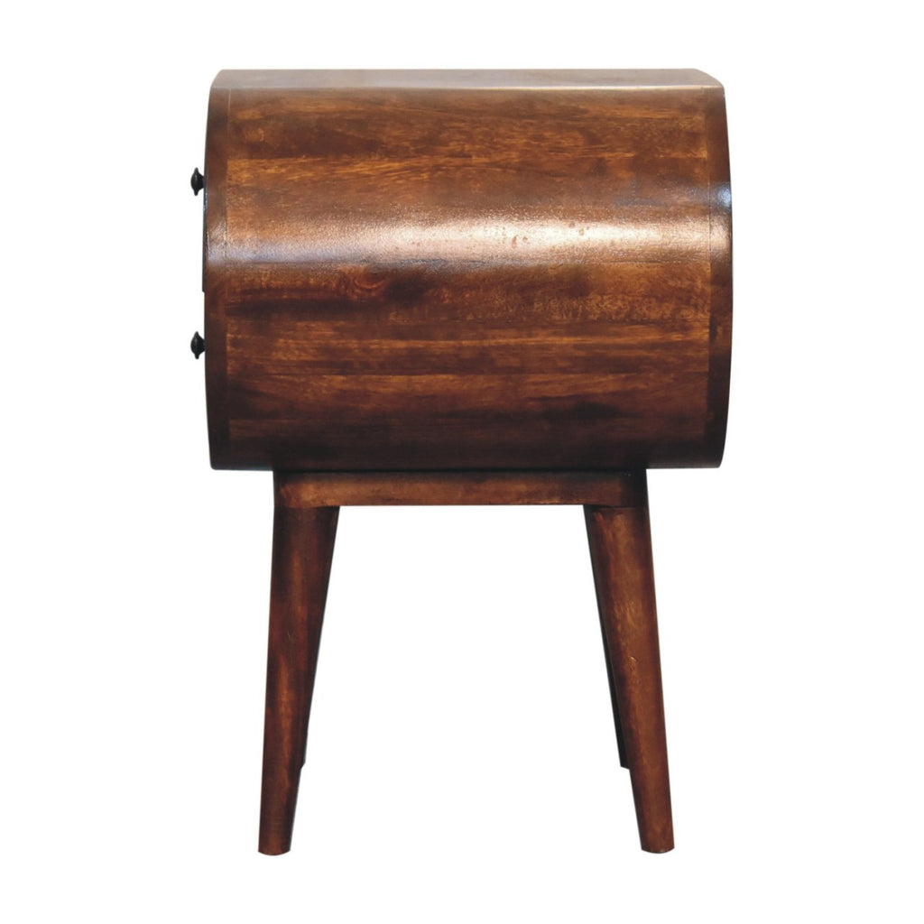 Solid Wood Large Chestnut Circular Bedside with 2 Drawers