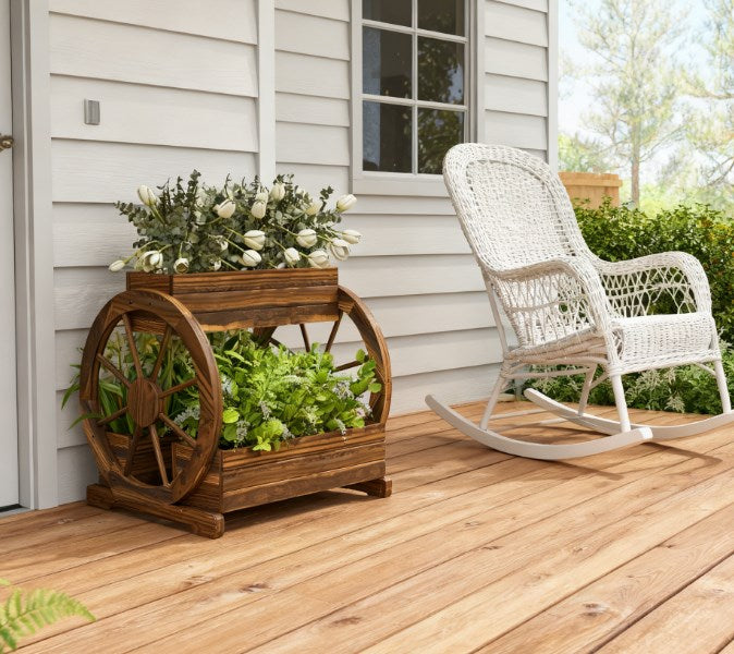Outdoor Wooden Wagon Planter Box