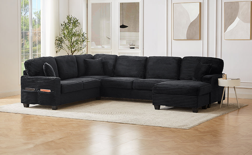 Sectional Sofa U-shaped Sectional with Movable Ottoman