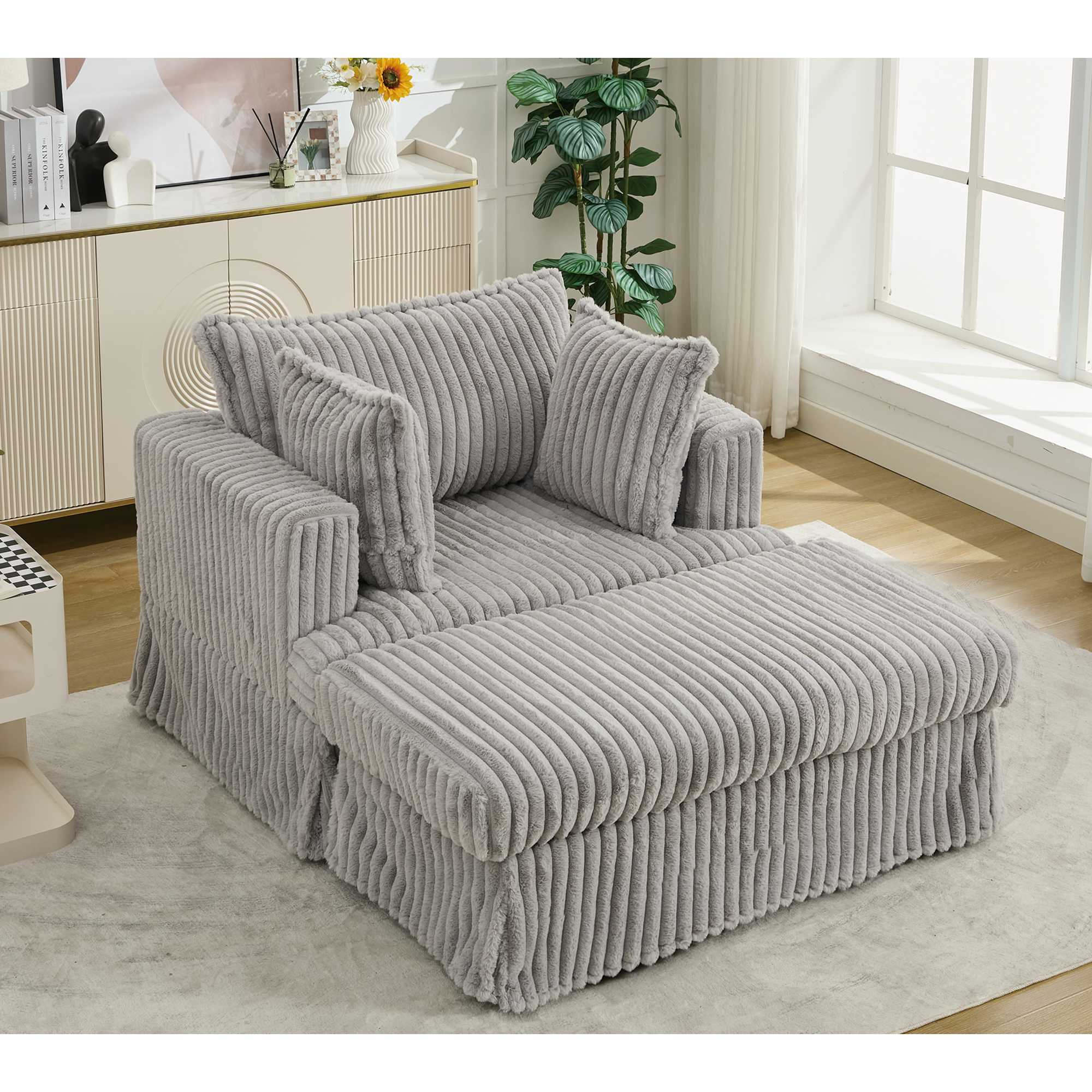 47.7" Oversized Corduroy Chaise Longue with Ottoman