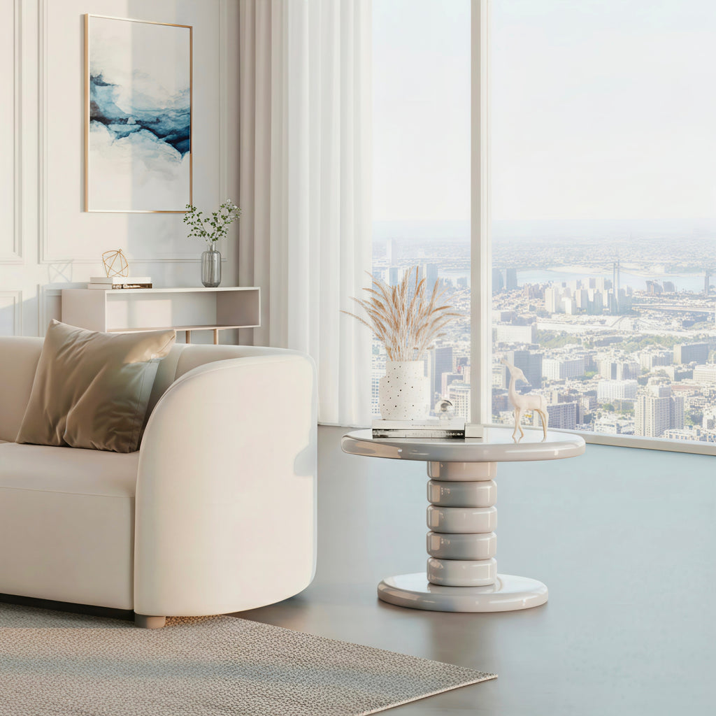Modern Stacked Cobblestone End Table