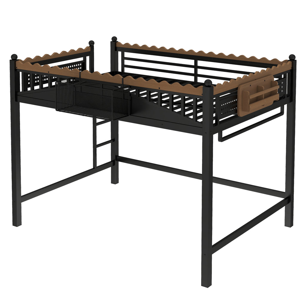 Full Size Loft Bed with Storage Shelves