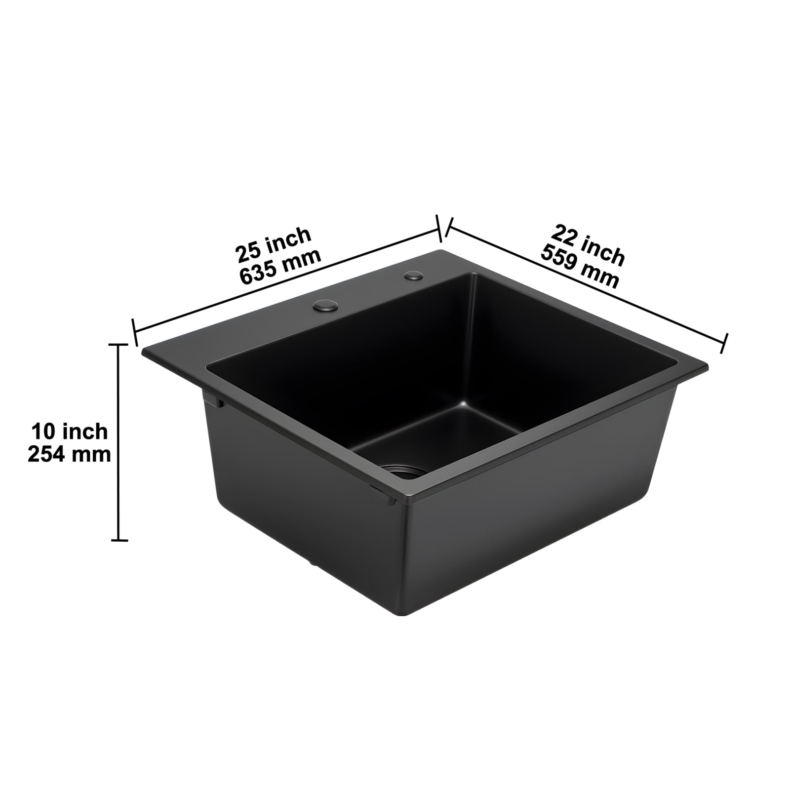 25 Inch Granite Kitchen Sink - Top Mount Single Bowl