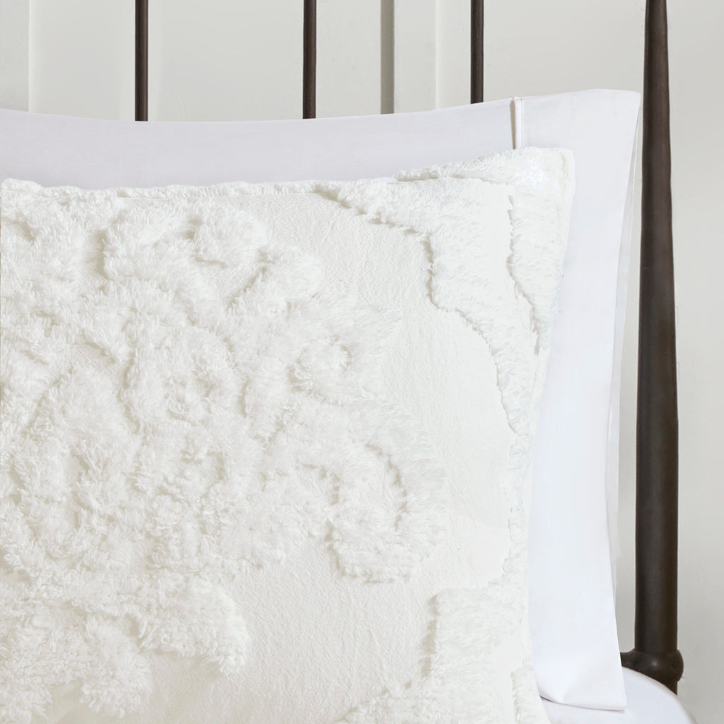 3 Piece Tufted Cotton Chenille Damask Comforter Set