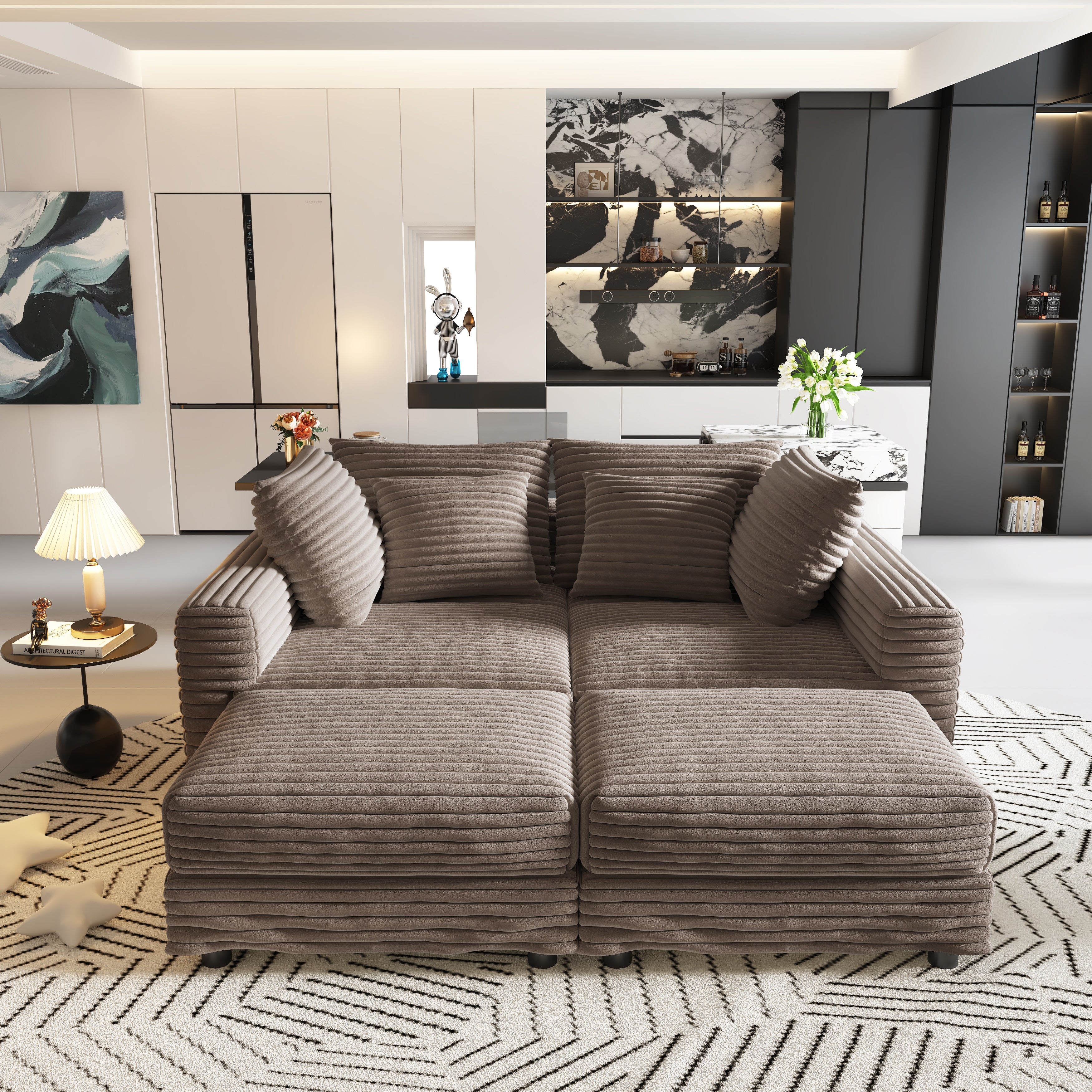 Plush Corduroy 4-Seat Sofa