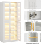 67" Tall White Bookcase with Doors and LED Light