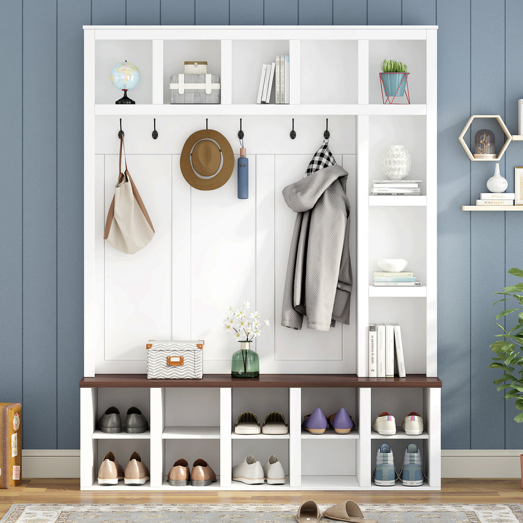 Farmhouse Wooden Hall Tree with 6 Hooks