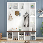 Farmhouse Wooden Hall Tree with 6 Hooks