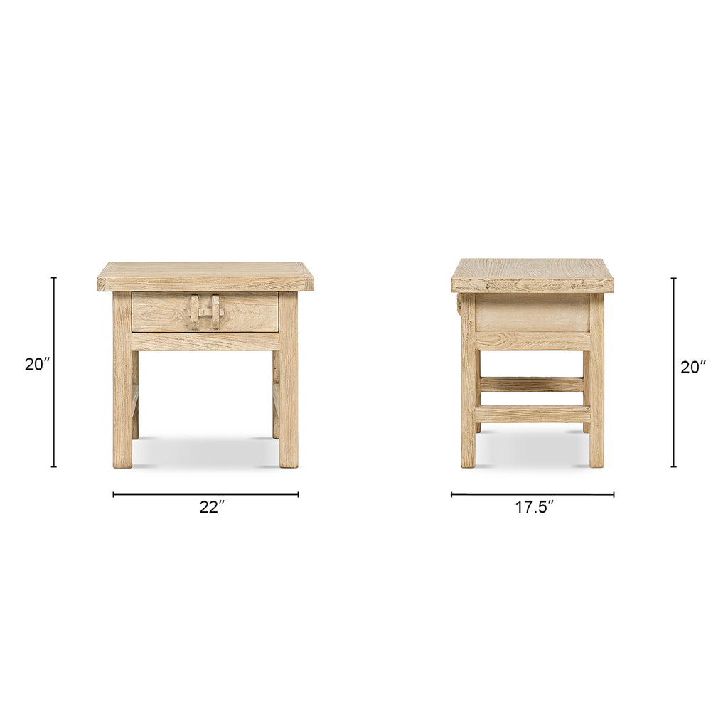 Rowan 22" Elm Wood Side Table with Drawer Light