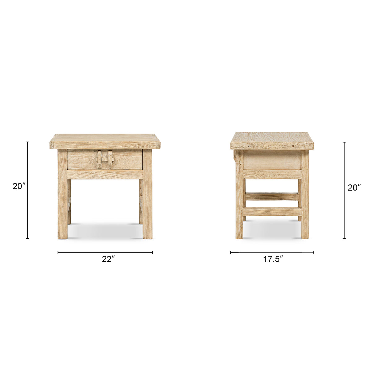 Rowan 22" Elm Wood Side Table with Drawer Light