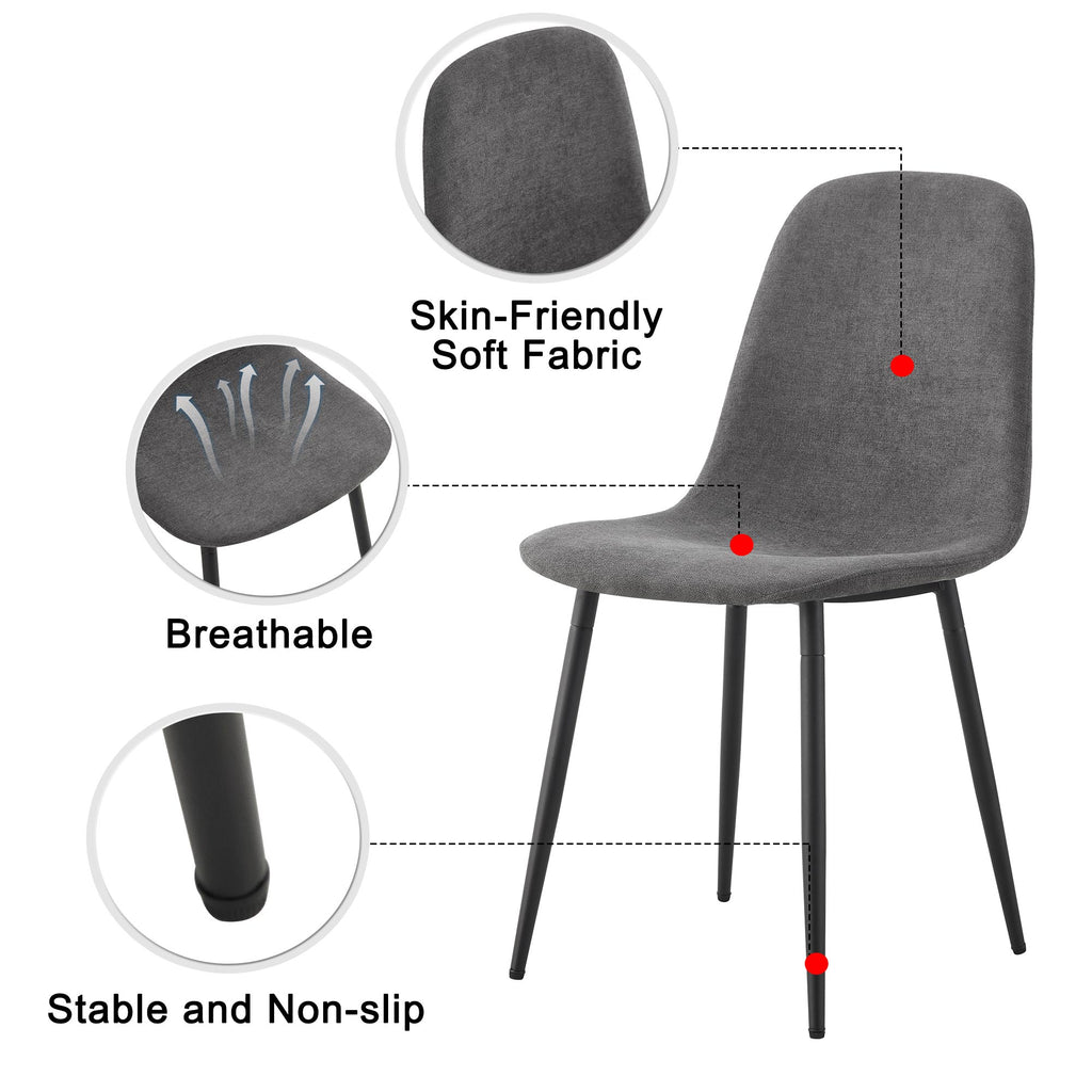 Comfortable Linen-Cotton Dining Chair Set - Six Pieces in Dark Gray