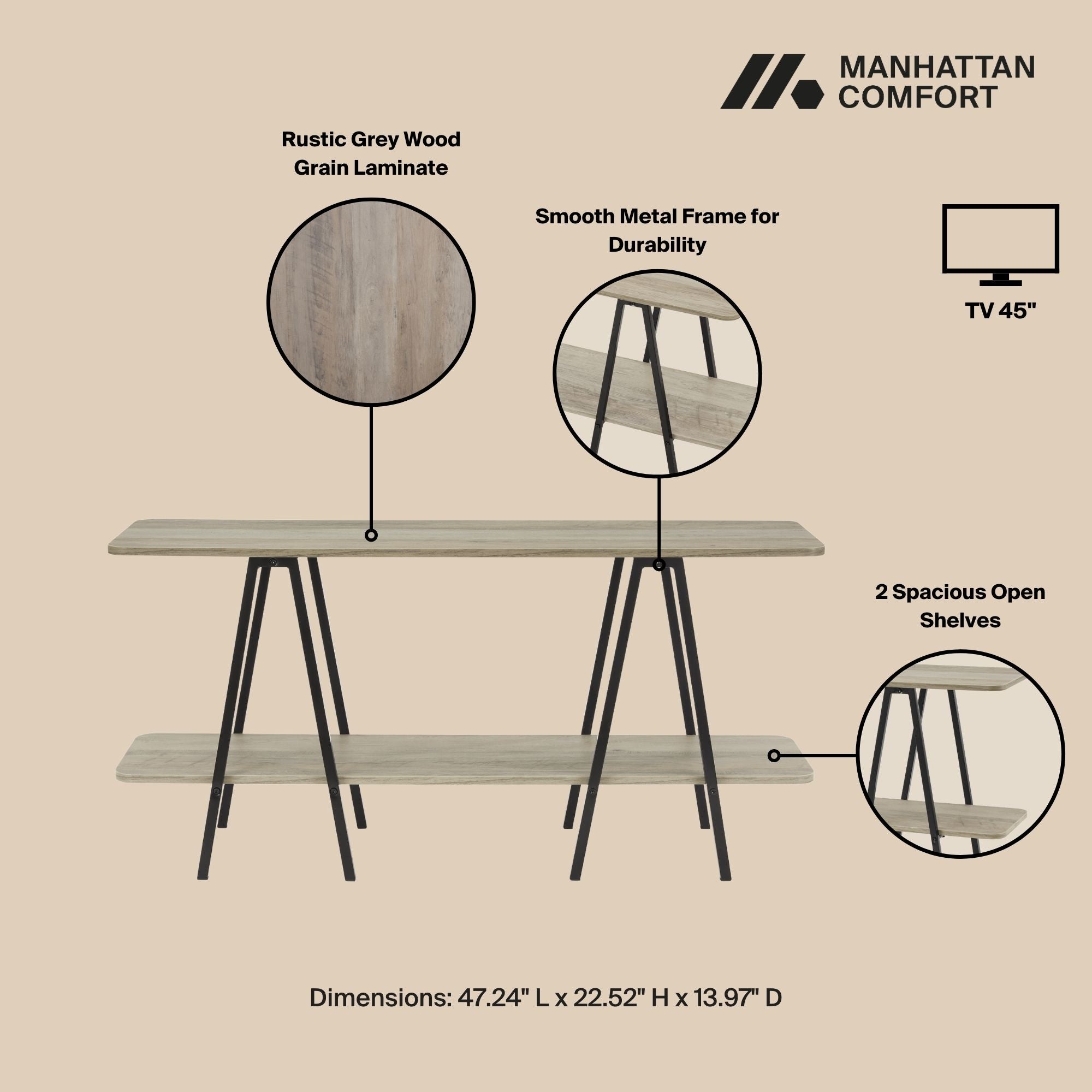 Celine 47" Console Table in Rustic