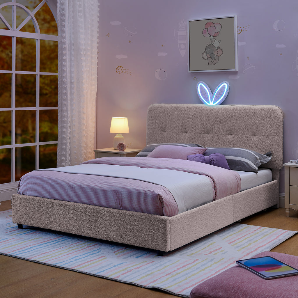 Full Size Kids Upholstered Bed with Oversized Rabbit Ear Headboard