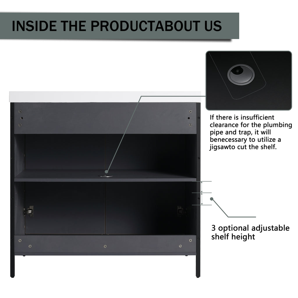 36" Freestanding Bathroom Vanity with Resin Sink & 2 Soft-Close Cabinet Doors