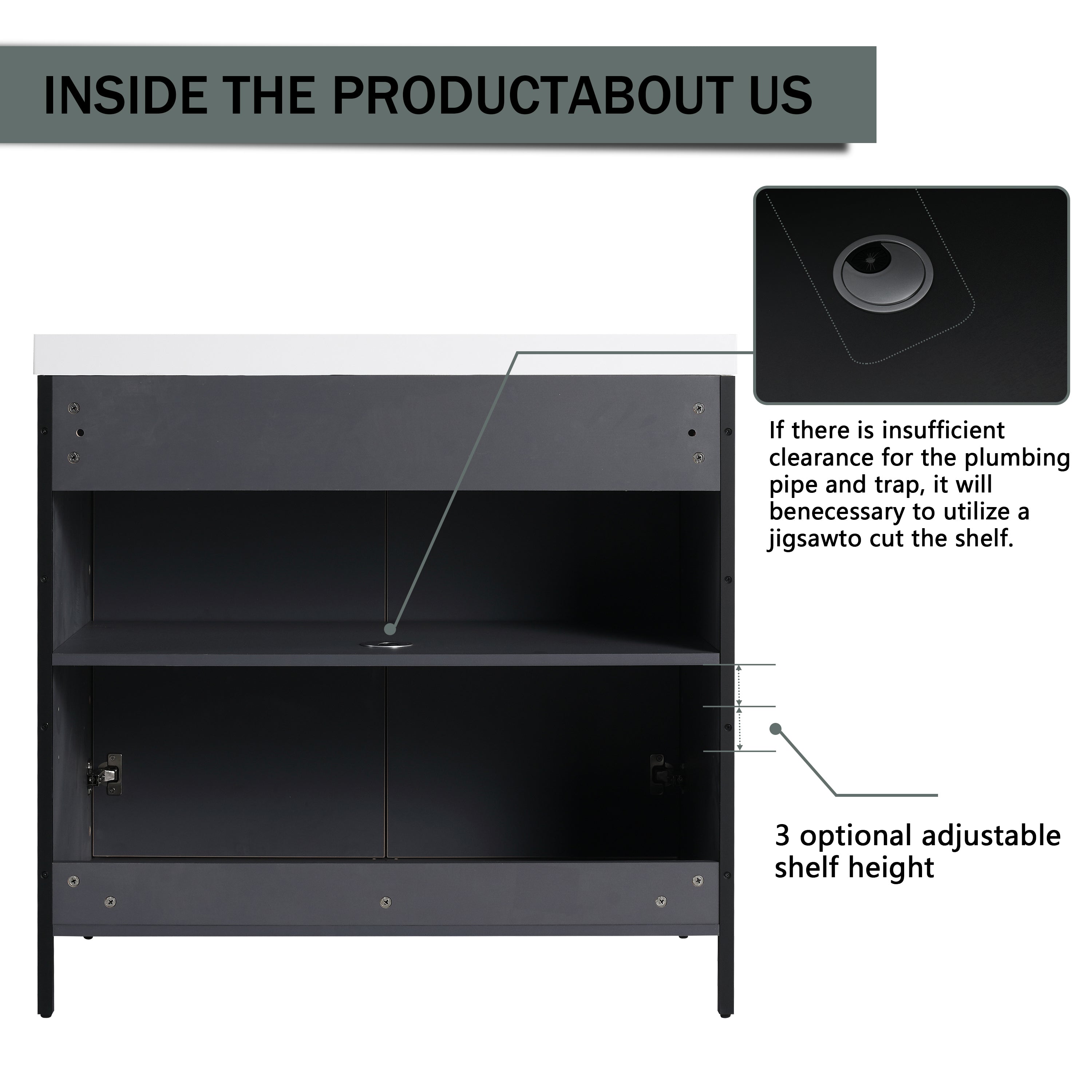 36" Freestanding Bathroom Vanity with Resin Sink & 2 Soft-Close Cabinet Doors