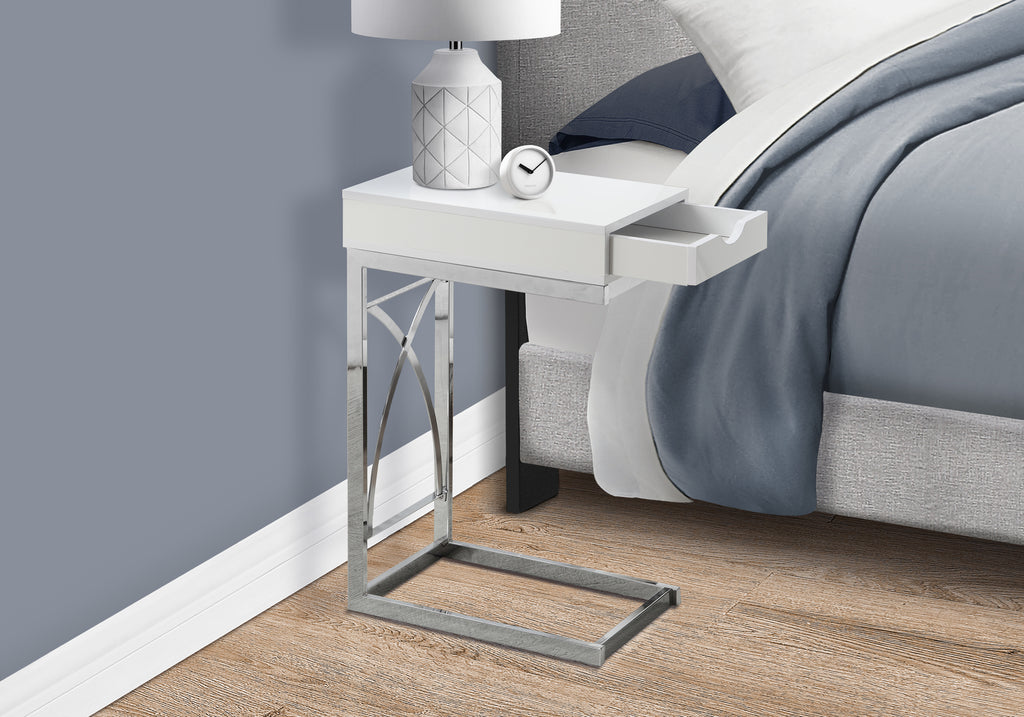 C-Shaped Accent Table with Storage Drawer