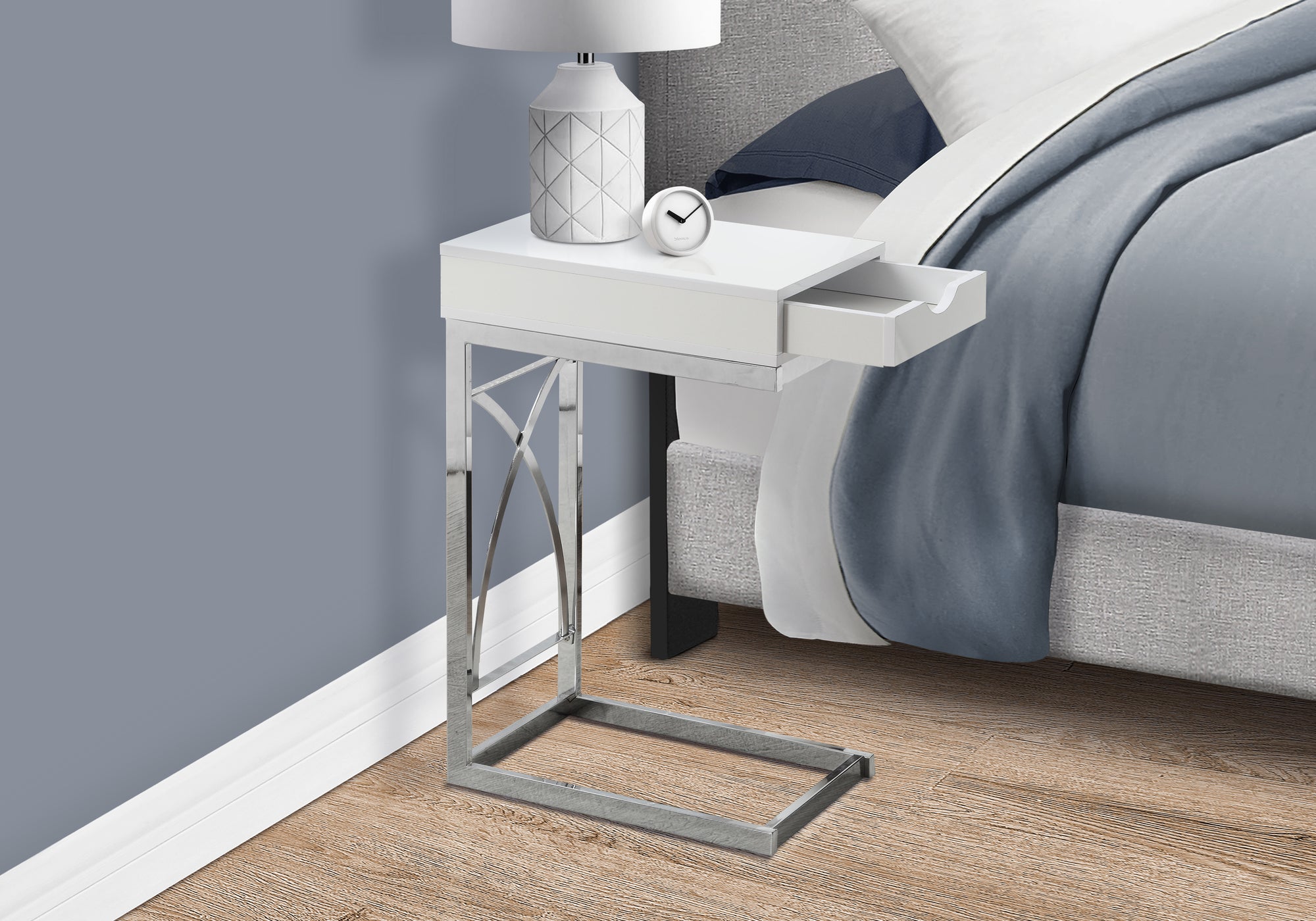 C-Shaped Accent Table with Storage Drawer