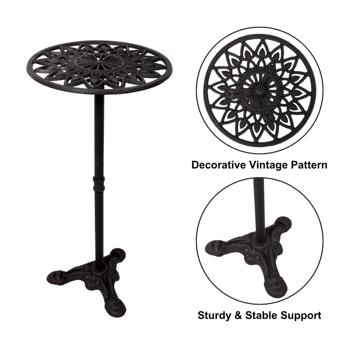 Single Tier Cast Iron Plant Stand, Tall, Black, Vintage Floral Openwork