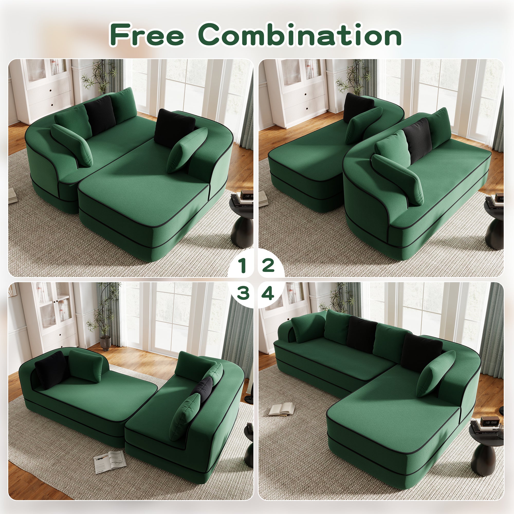 106" Teddy Fabric No Assembly Sofa with L-Shaped Chaise