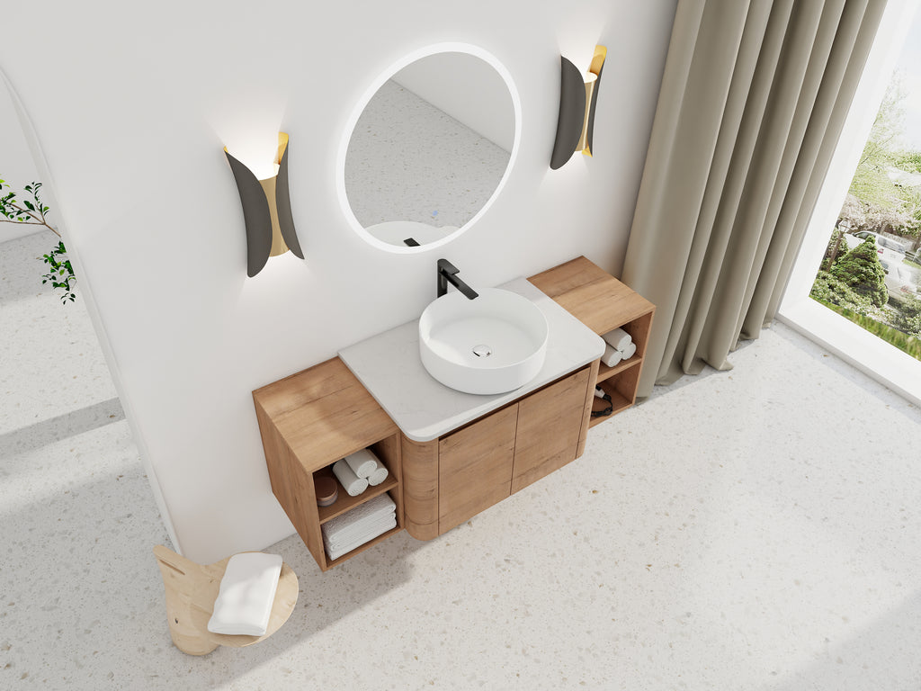 54" Wall-Mounted Bathroom Vanity with Ceramic Art Sink