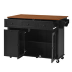 54.2" Mobile Kitchen Island with Glass Door Storage & Trash Bin Cabinet