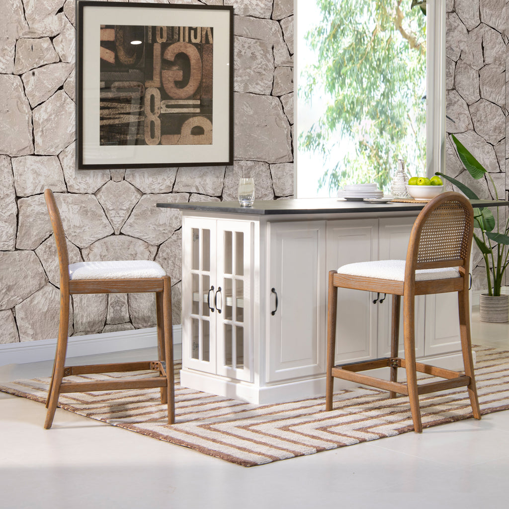 Panama 26.5" Curved Back Cane Rattan Counter Stool, Set of 2