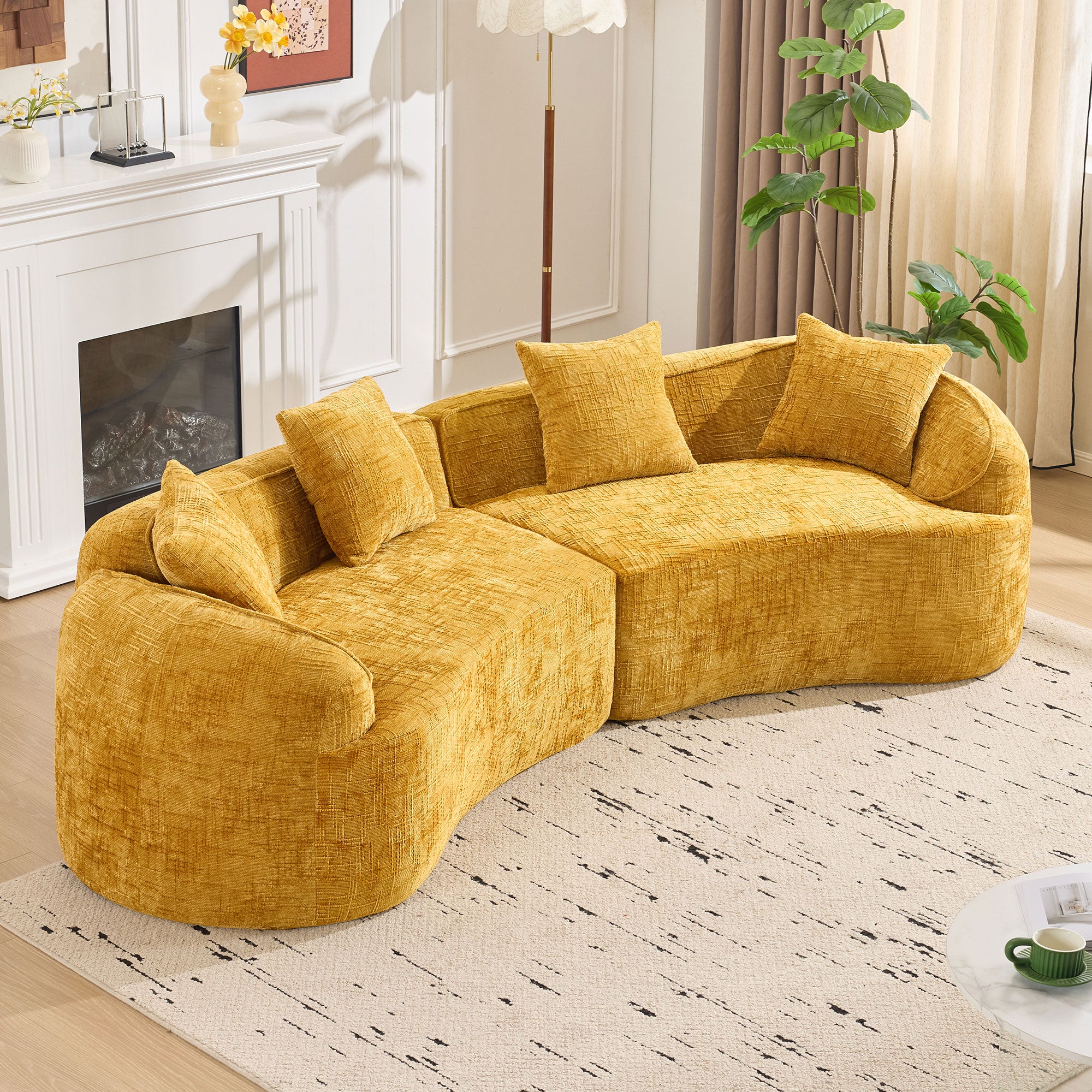 Yellow Curved Compressed Sofa - Creative Nordic-Style Design