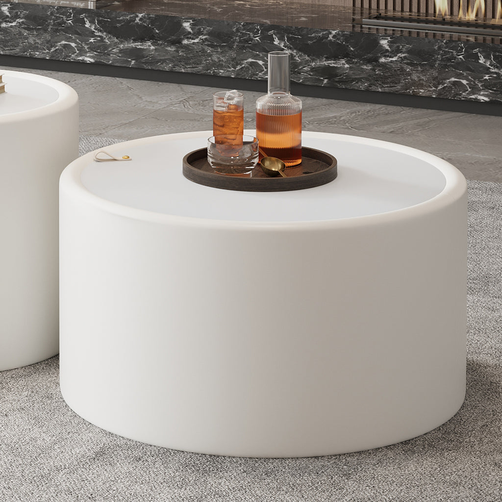 White Round Coffee Table with Tempered Glass Top