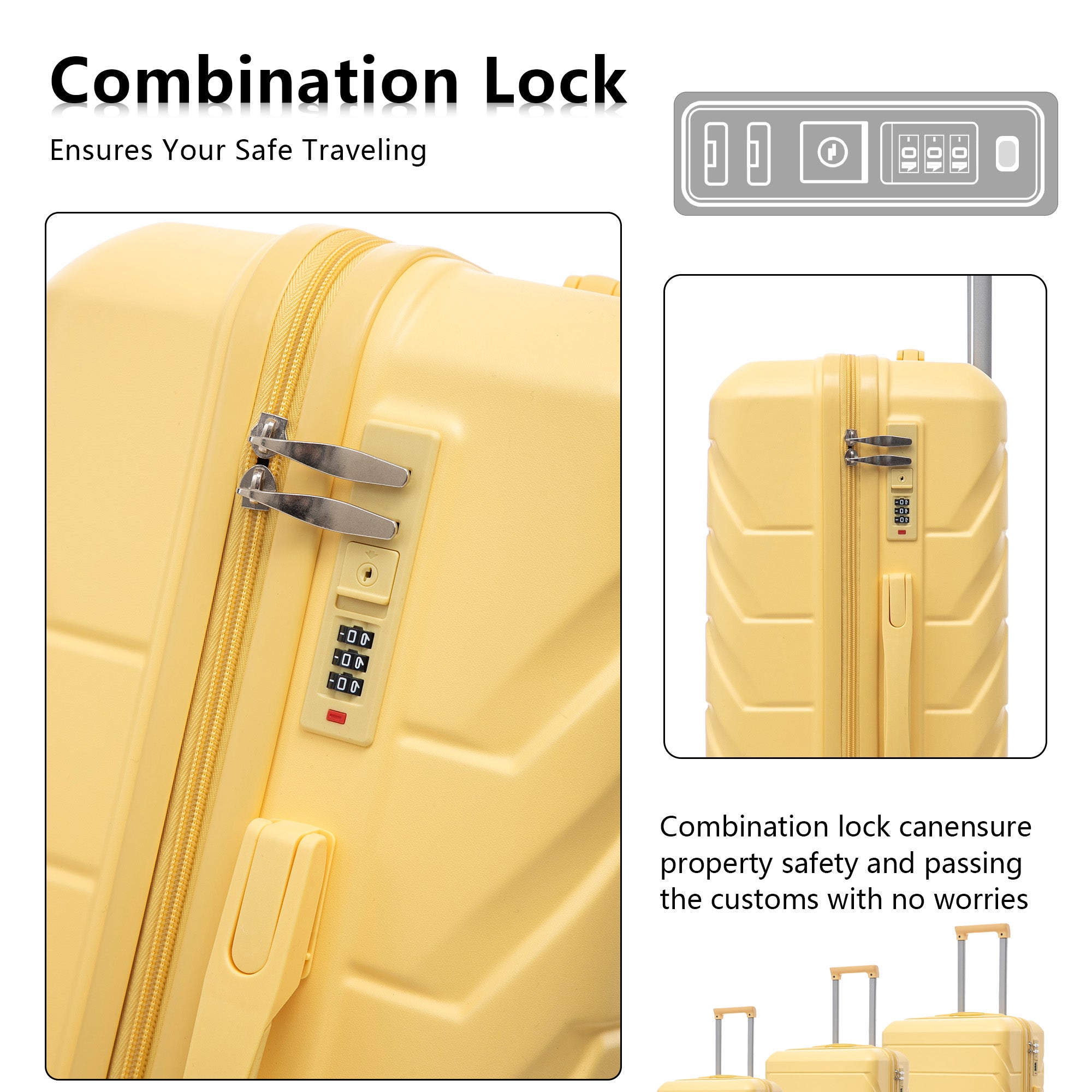 3-Piece ABS Spinner Wheel Luggage Set in Yellow